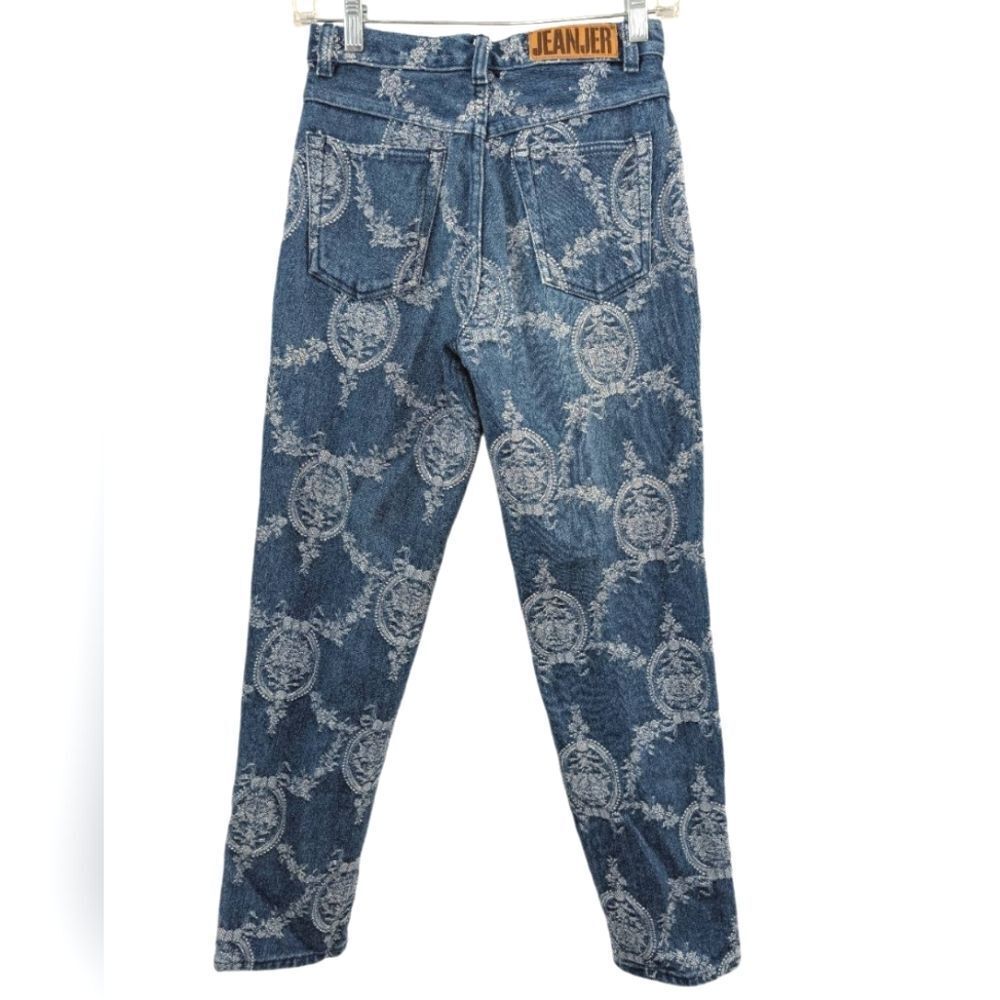 Vintage 90s Jeanjer Baroque floral print blue denim tapered mom jeans womens 5/6